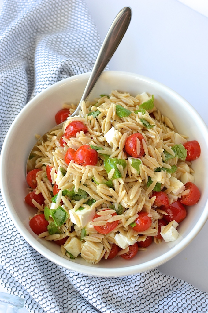 Caprese Orzo Salad with Balsamic Syrup - Sweet Peas and ABCs